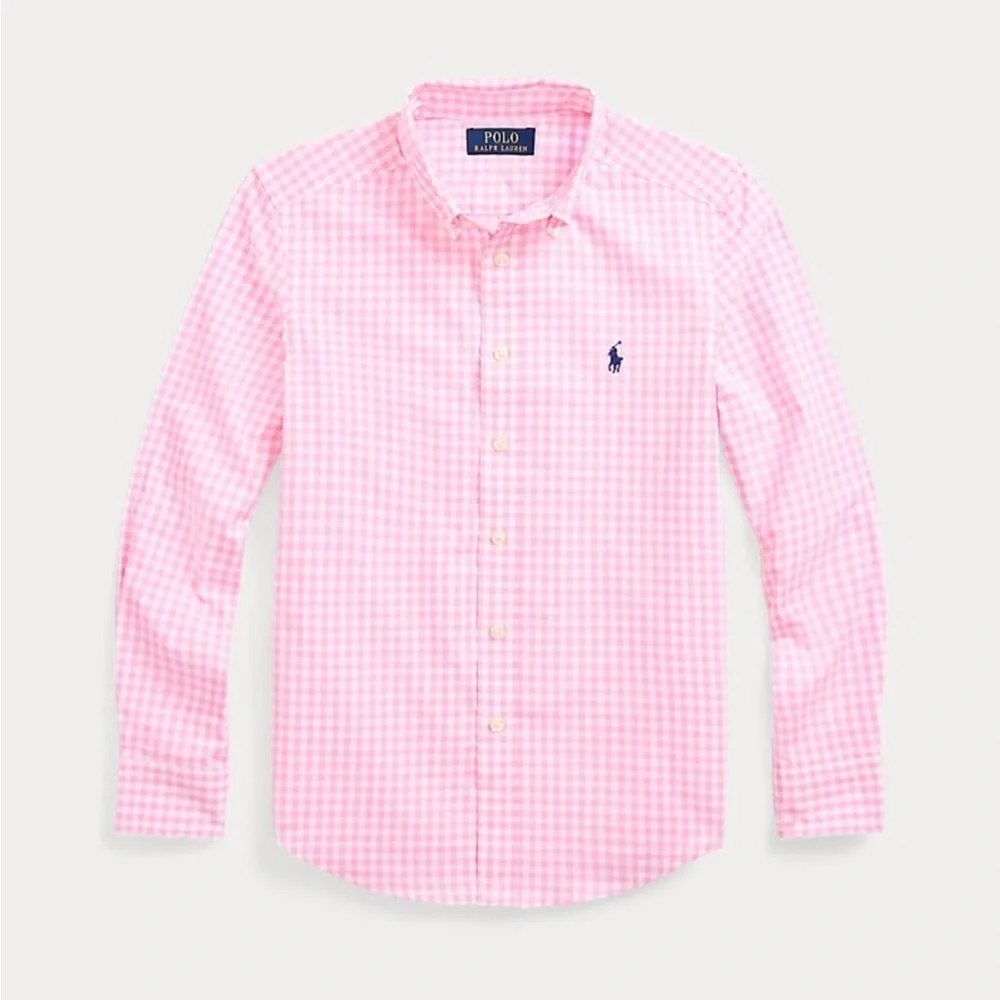 RALPH LAUREN KIDS Gingham Cotton Poplin Shirt PINK SIZE